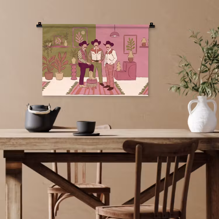Mensen - Mannen - Hoeden - Retro - Interieur Wandkleed katoen klein -sfeer6