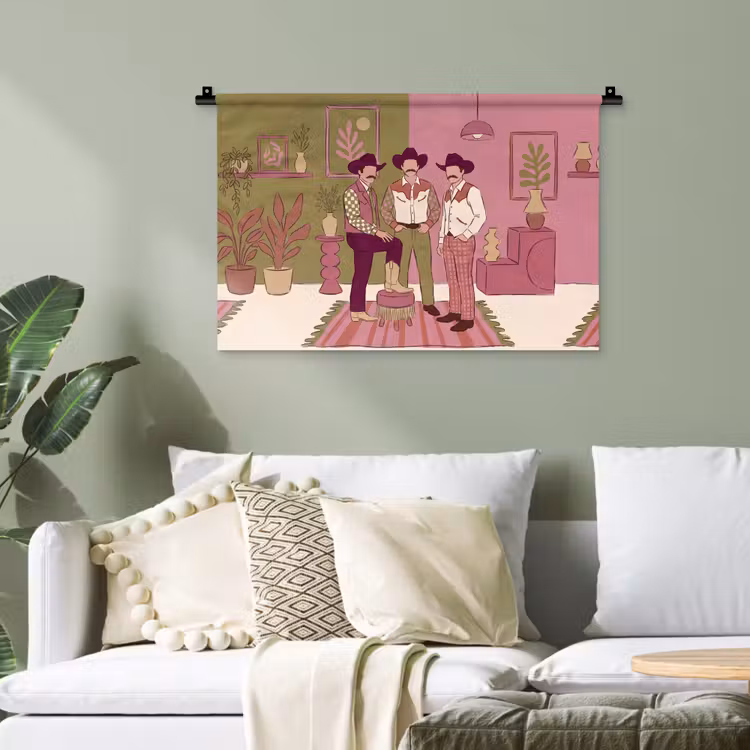 Mensen - Mannen - Hoeden - Retro - Interieur Wandkleed katoen klein -sfeer7