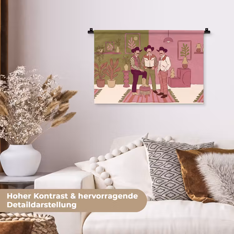 Mensen - Mannen - Hoeden - Retro - Interieur Wandkleed katoen klein -tsfeer1_DE