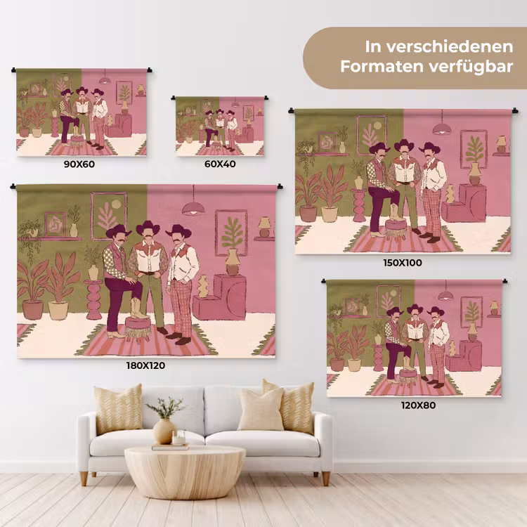 Mensen - Mannen - Hoeden - Retro - Interieur Wandkleed katoen klein -tsfeer8_DE