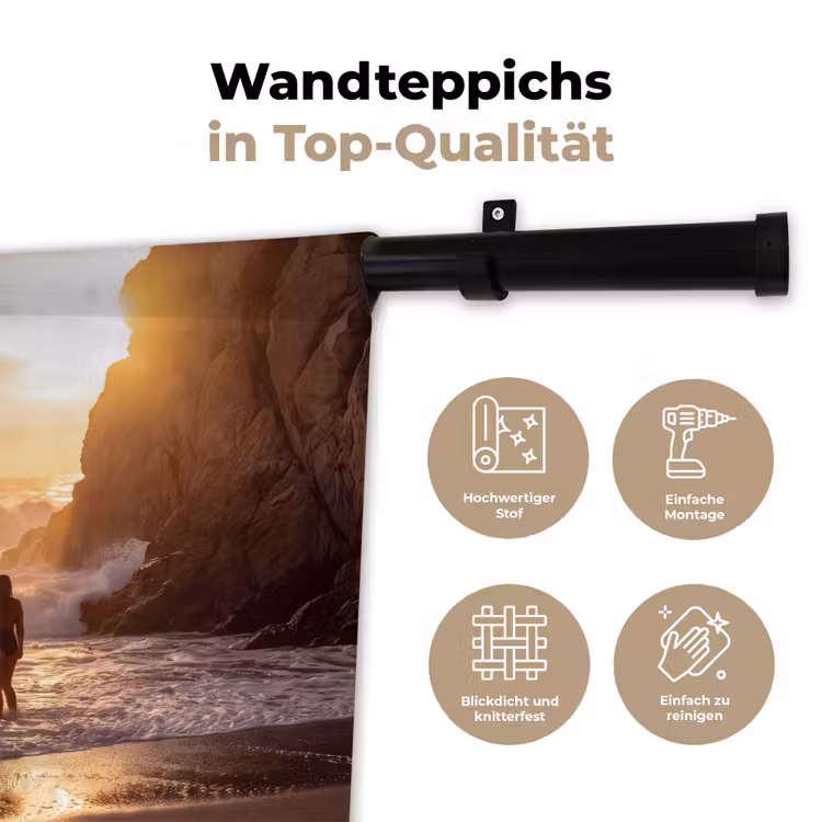 Mensen - Oceaan - Zonsondergang - Kust - Goud Wandkleed katoen klein -tsfeer2_DE