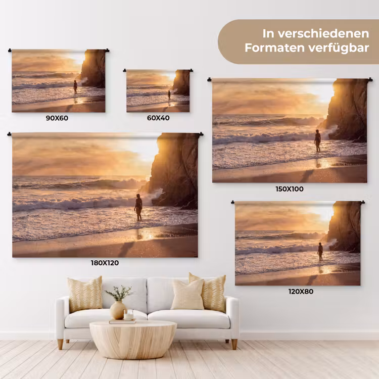 Mensen - Oceaan - Zonsondergang - Kust - Goud Wandkleed katoen klein -tsfeer8_DE