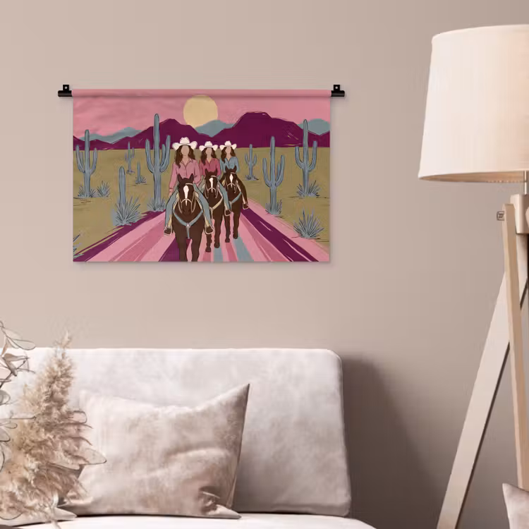 Mensen - Paard - Woestijn - Abstract - Roze Wandkleed katoen klein -sfeer4