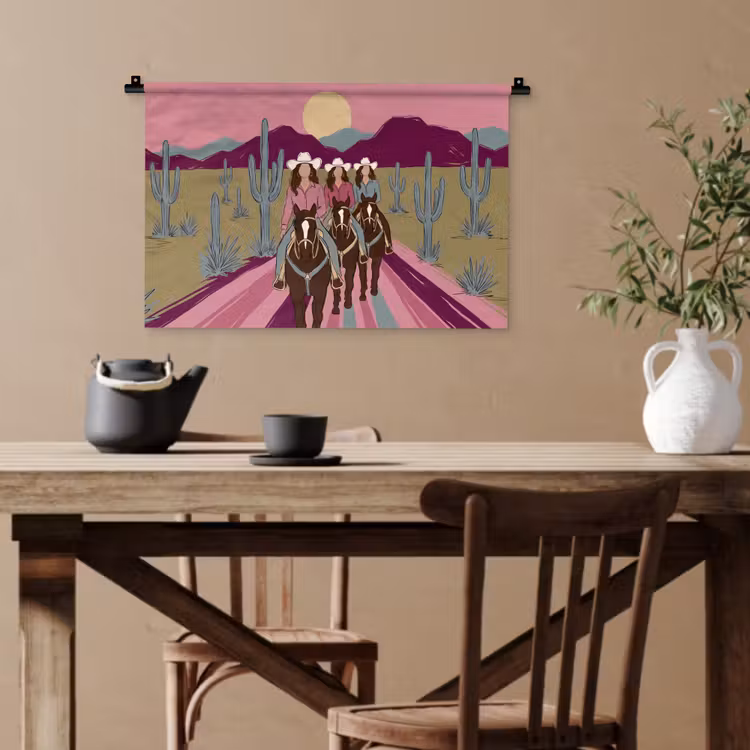 Mensen - Paard - Woestijn - Abstract - Roze Wandkleed katoen klein -sfeer6