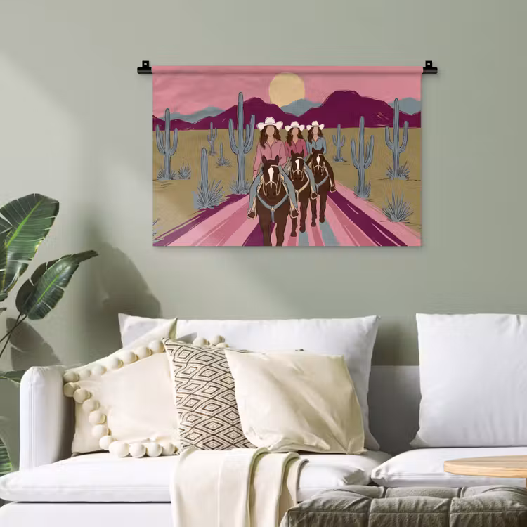 Mensen - Paard - Woestijn - Abstract - Roze Wandkleed katoen klein -sfeer7