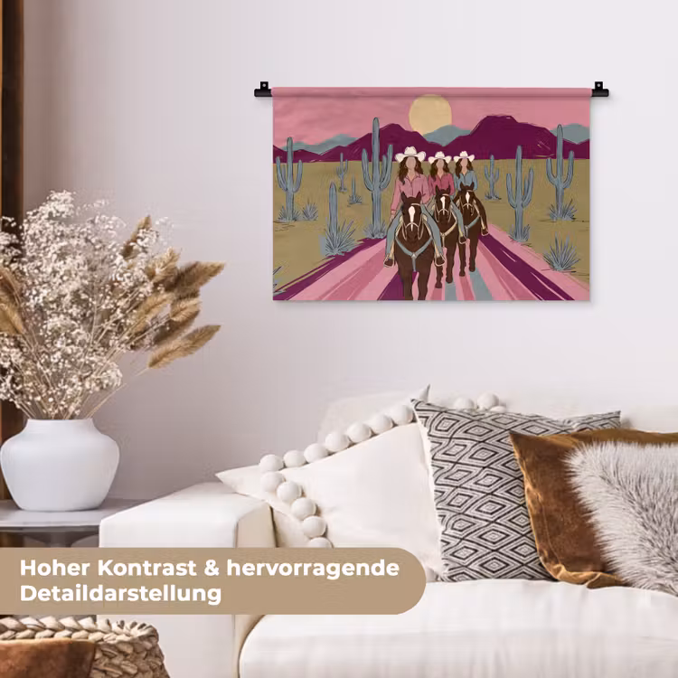 Mensen - Paard - Woestijn - Abstract - Roze Wandkleed katoen klein -tsfeer1_DE