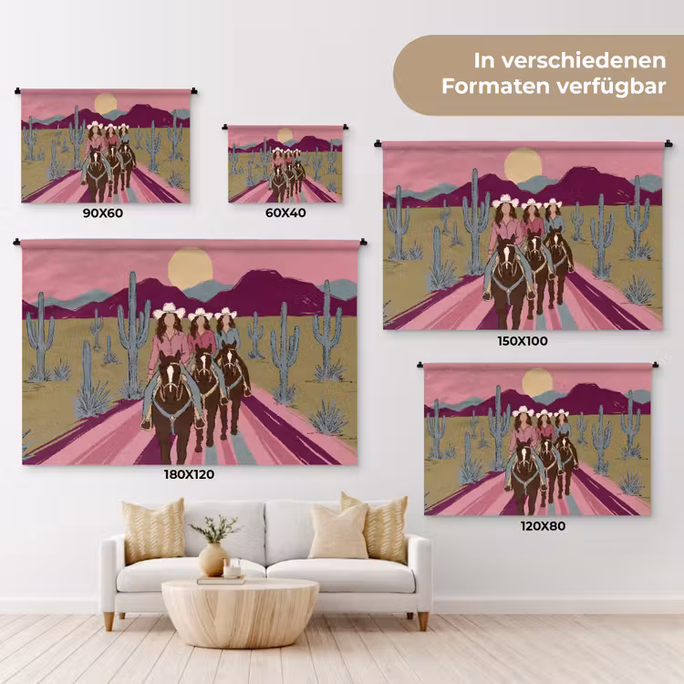 Mensen - Paard - Woestijn - Abstract - Roze Wandkleed katoen klein -tsfeer8_DE