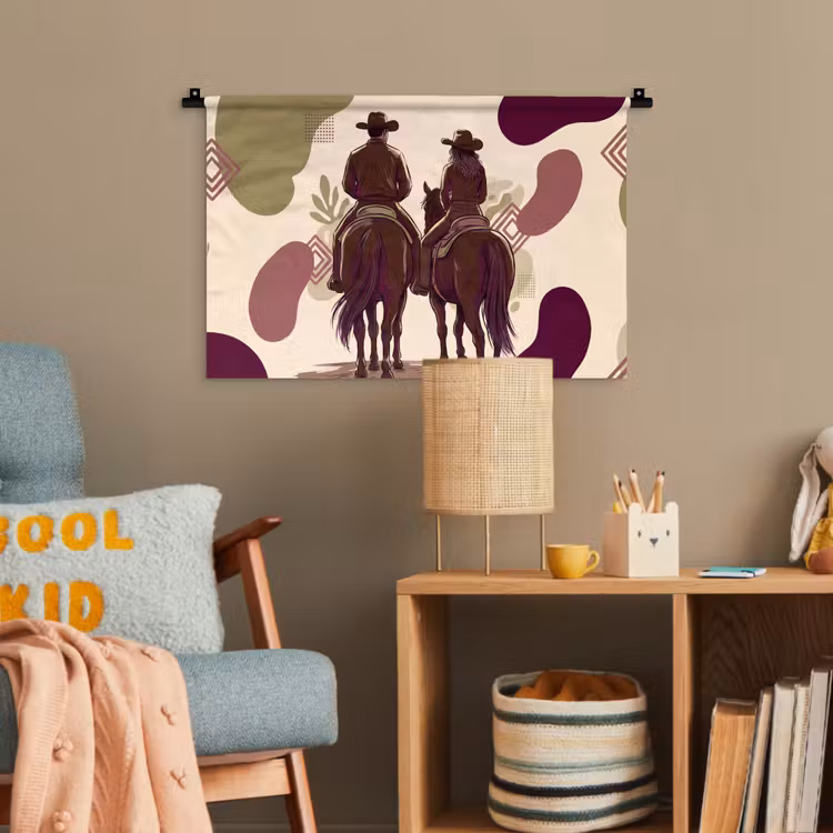 Mensen - Ruiters - Western - Illustratie - Bruin Wandkleed katoen klein -wsfeer4_kind