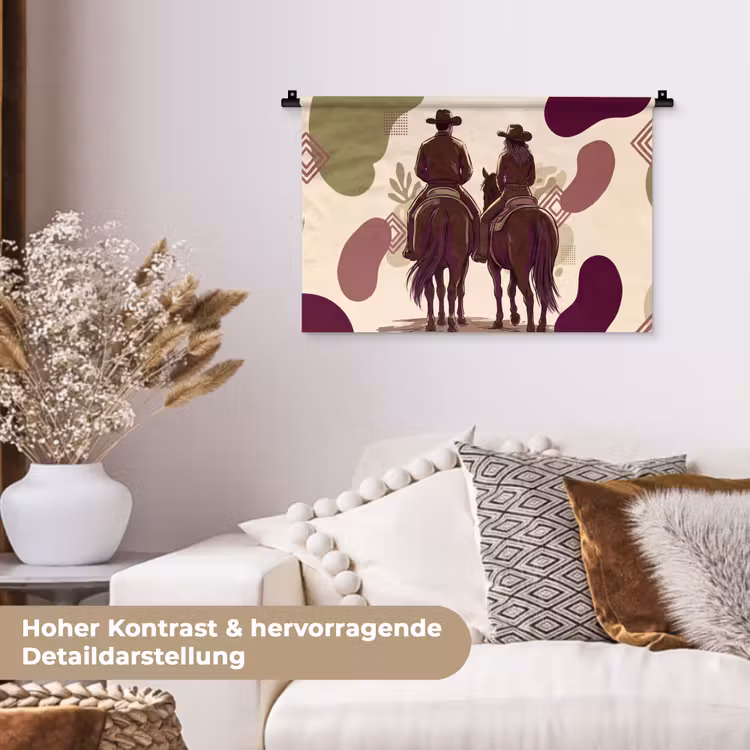 Mensen - Ruiters - Western - Illustratie - Bruin Wandkleed katoen klein -tsfeer1_DE