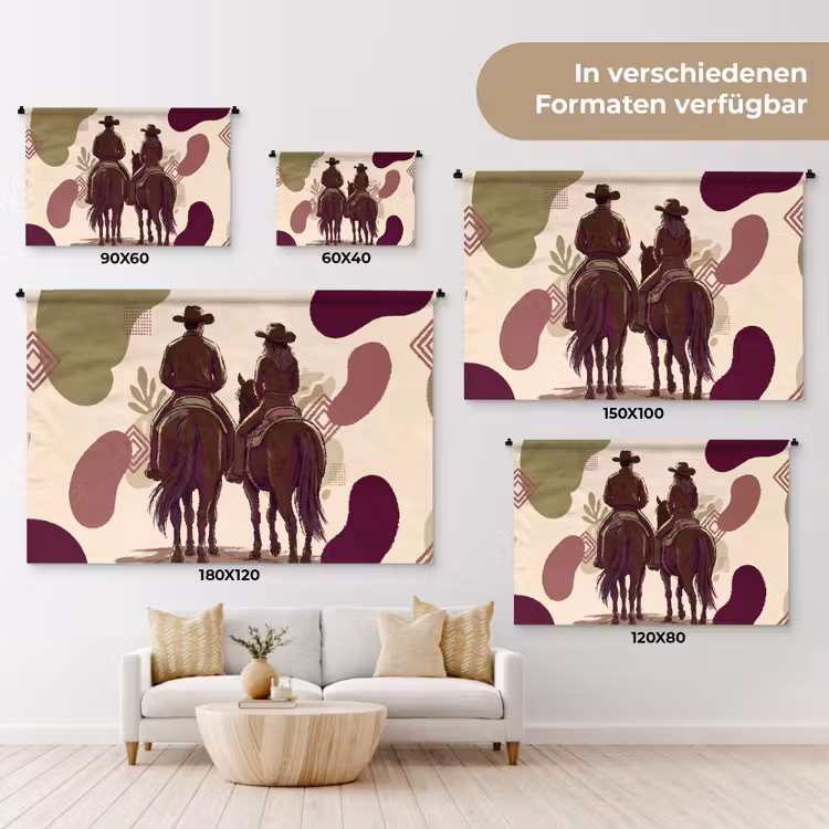 Mensen - Ruiters - Western - Illustratie - Bruin Wandkleed katoen klein -tsfeer8_DE