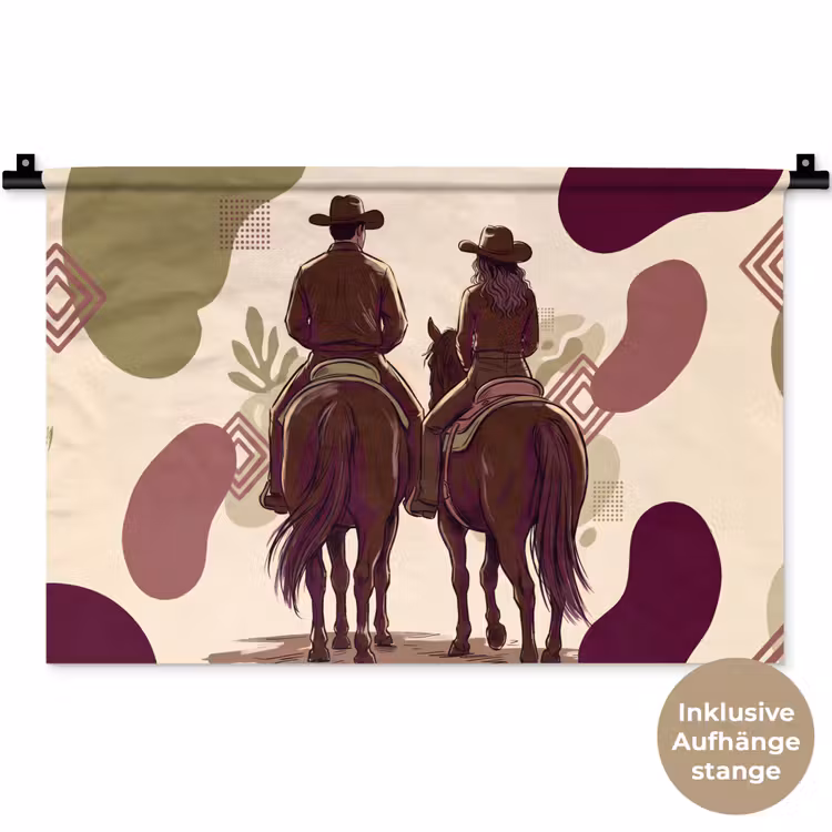 Mensen - Ruiters - Western - Illustratie - Bruin Wandkleed katoen klein -t3d_DE