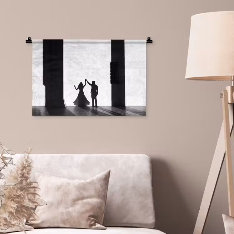 Mensen - Schaduw - Dans - Zwart-wit - Liefde Wandkleed katoen klein -sfeer4