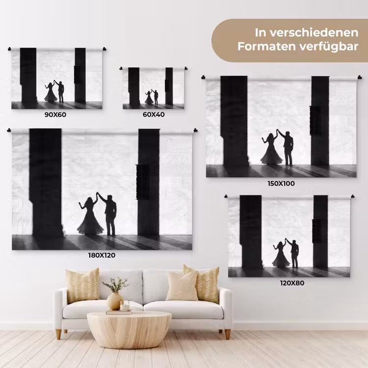 Mensen - Schaduw - Dans - Zwart-wit - Liefde Wandkleed katoen klein -tsfeer8_DE
