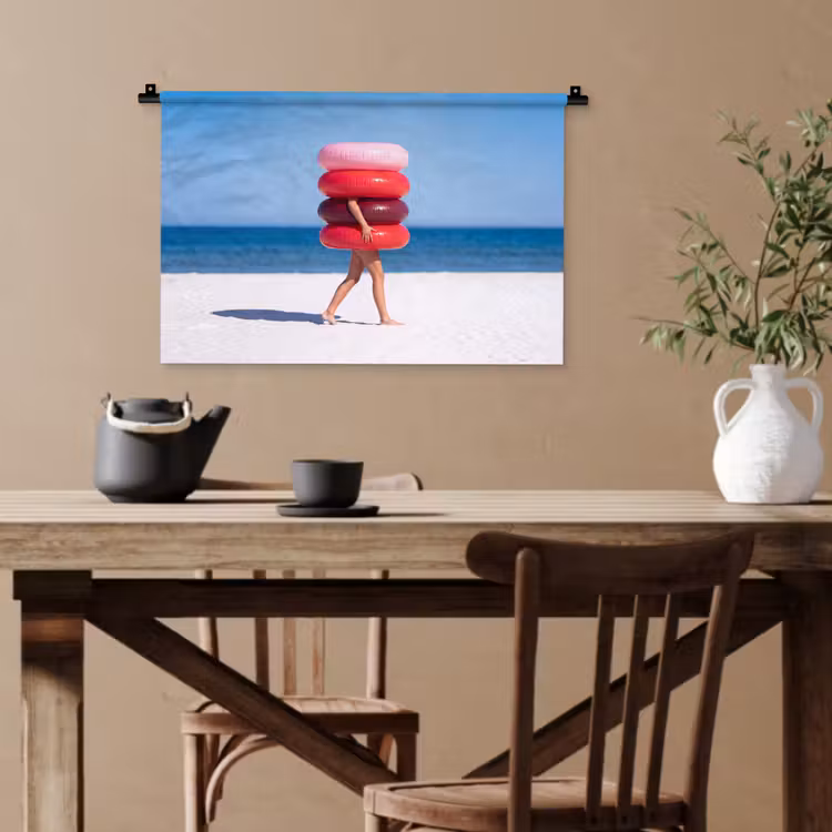 Mensen - Strand - Zomer - Recreatie - Kleurrijk Wandkleed katoen klein -sfeer6
