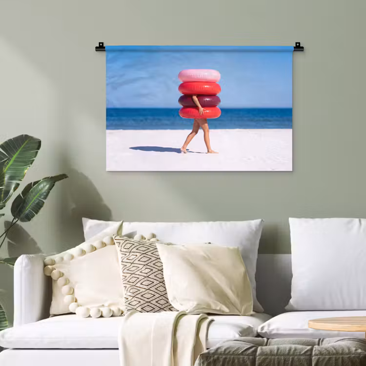 Mensen - Strand - Zomer - Recreatie - Kleurrijk Wandkleed katoen klein -sfeer7