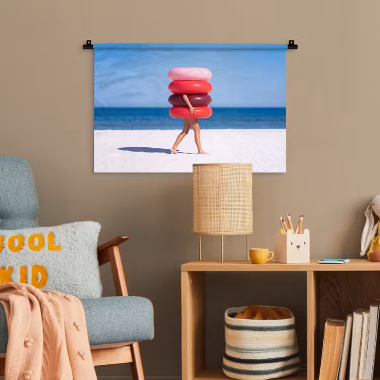 Mensen - Strand - Zomer - Recreatie - Kleurrijk Wandkleed katoen klein -wsfeer4_kind