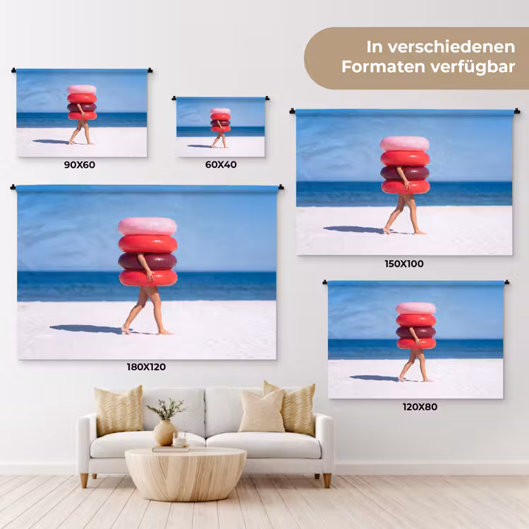 Mensen - Strand - Zomer - Recreatie - Kleurrijk Wandkleed katoen klein -tsfeer8_DE