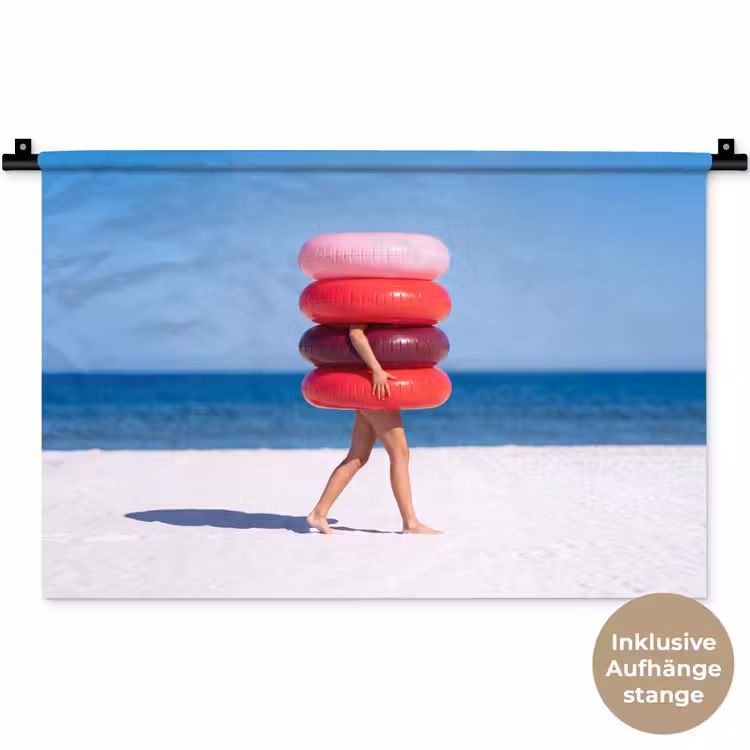 Mensen - Strand - Zomer - Recreatie - Kleurrijk Wandkleed katoen klein -t3d_DE
