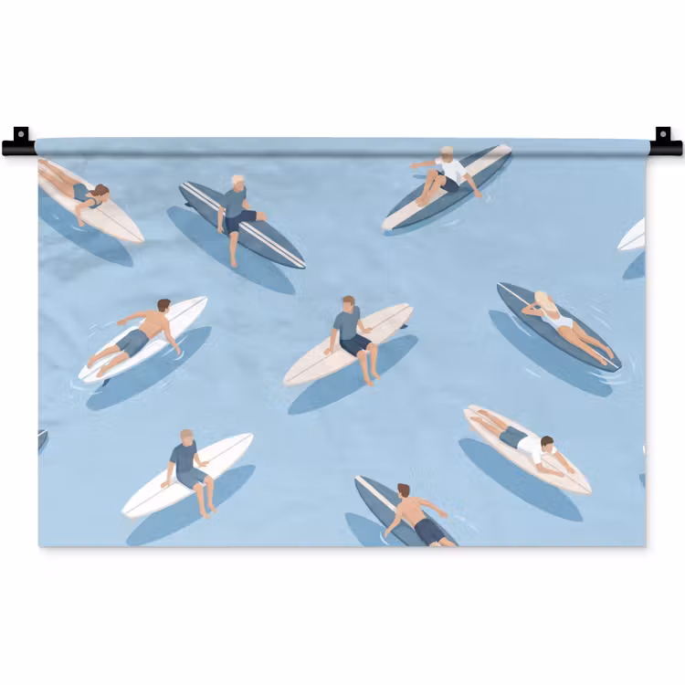 Mensen - Surfen - Water - Zomer - Illustratie Wandkleed katoen klein -zz3d