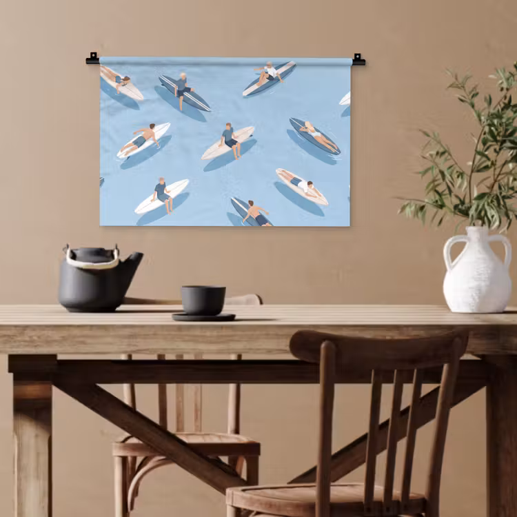 Mensen - Surfen - Water - Zomer - Illustratie Wandkleed katoen klein -sfeer6