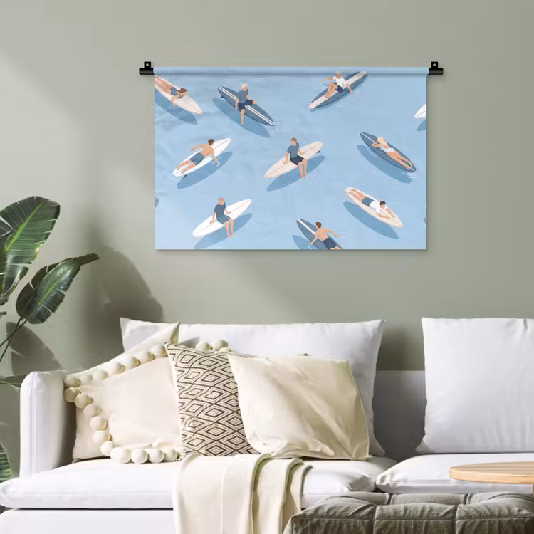 Mensen - Surfen - Water - Zomer - Illustratie Wandkleed katoen klein -sfeer7