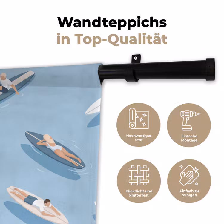 Mensen - Surfen - Water - Zomer - Illustratie Wandkleed katoen klein -tsfeer2_DE