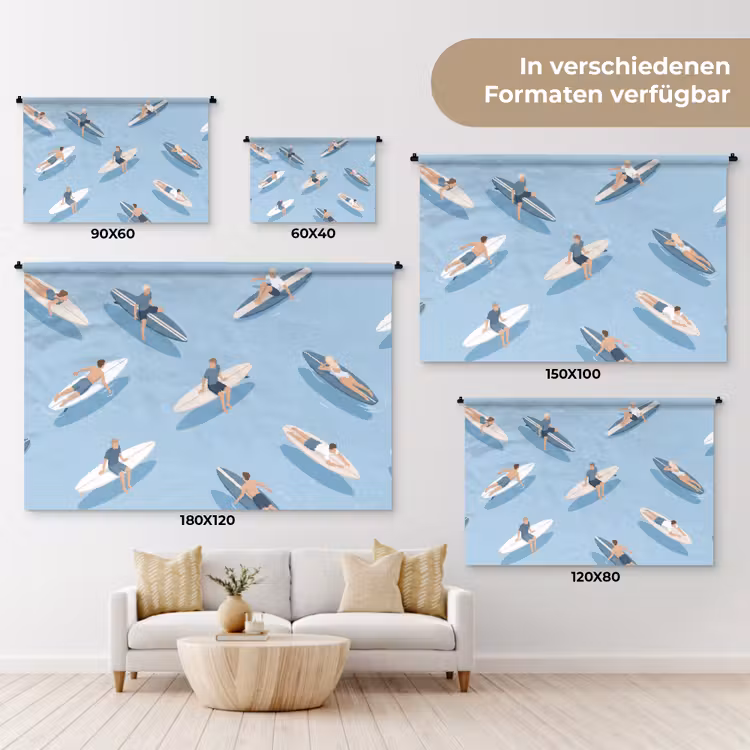 Mensen - Surfen - Water - Zomer - Illustratie Wandkleed katoen klein -tsfeer8_DE