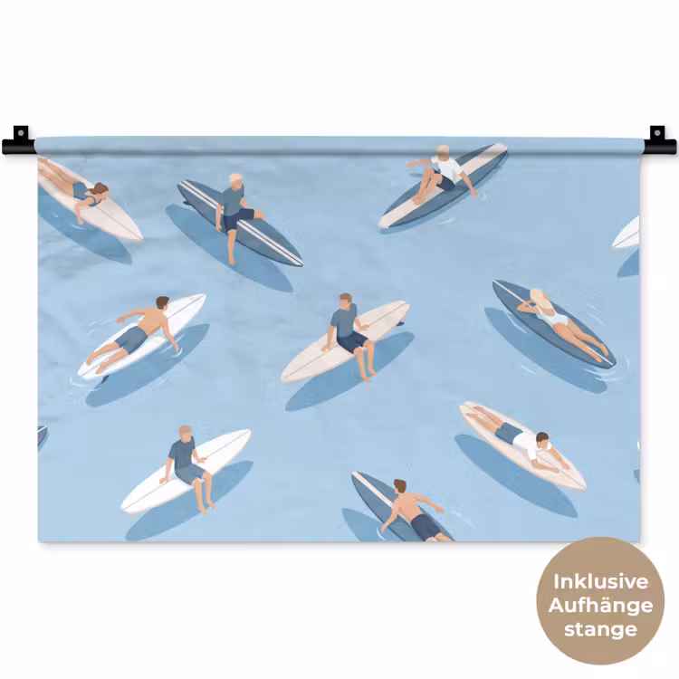 Mensen - Surfen - Water - Zomer - Illustratie Wandkleed katoen klein -t3d_DE