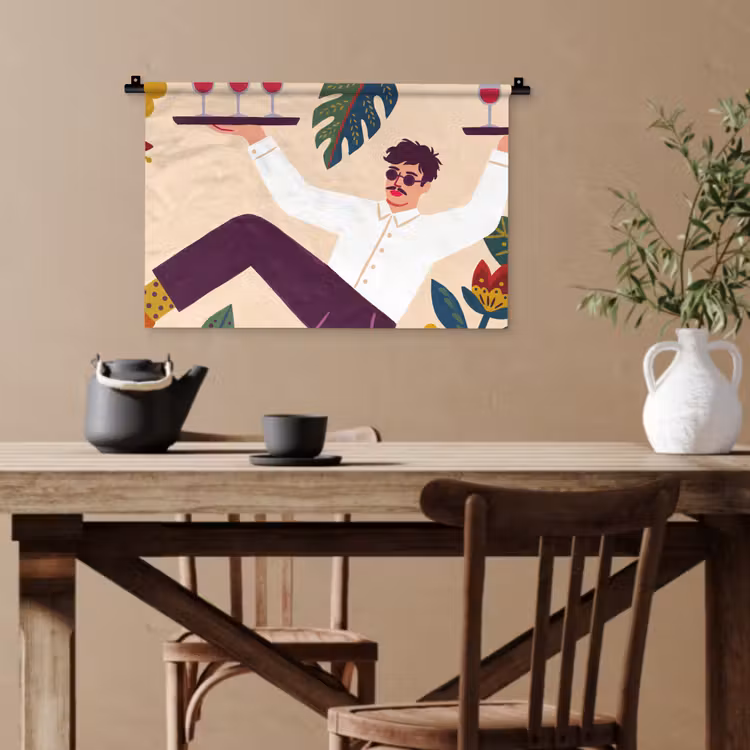 Mensen - Dienblad - Eten - Modern - Kleurrijk Wandkleed katoen klein -sfeer6