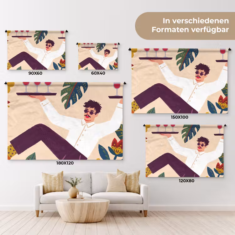 Mensen - Dienblad - Eten - Modern - Kleurrijk Wandkleed katoen klein -tsfeer8_DE