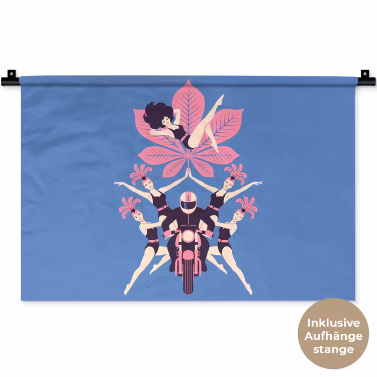 Mensen - Dans - Motor - Retro - Roze Wandkleed katoen klein -t3d_DE
