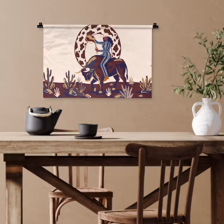 Mensen - Dieren - Cowboy - Abstract - Kleurrijk Wandkleed katoen klein -sfeer6