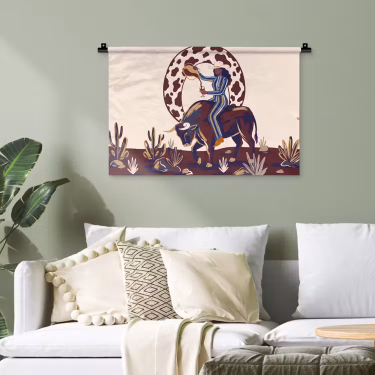 Mensen - Dieren - Cowboy - Abstract - Kleurrijk Wandkleed katoen klein -sfeer7