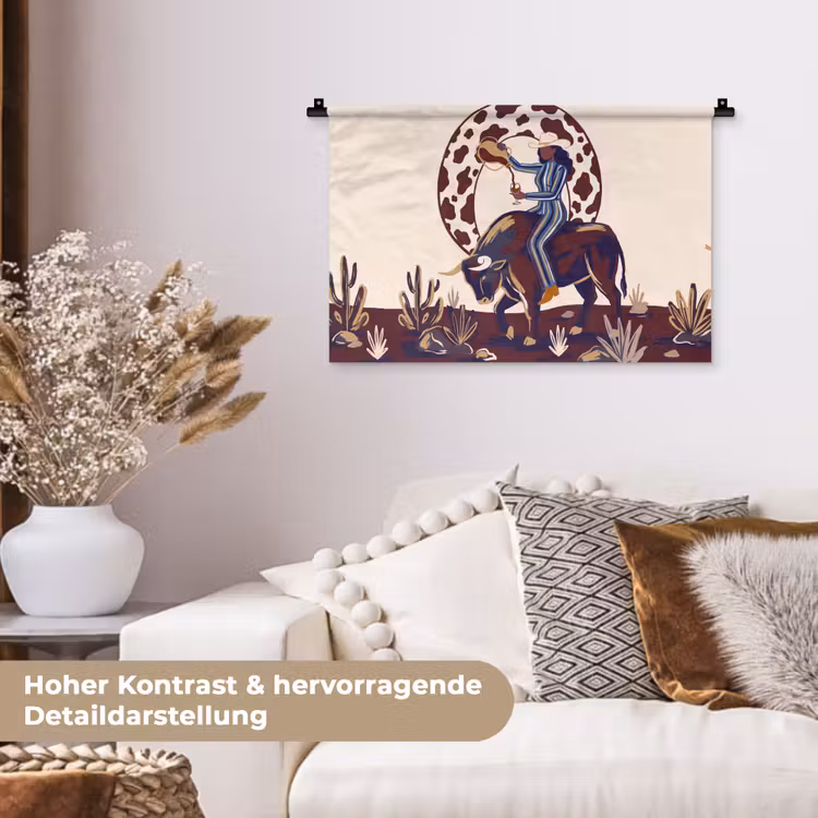 Mensen - Dieren - Cowboy - Abstract - Kleurrijk Wandkleed katoen klein -tsfeer1_DE