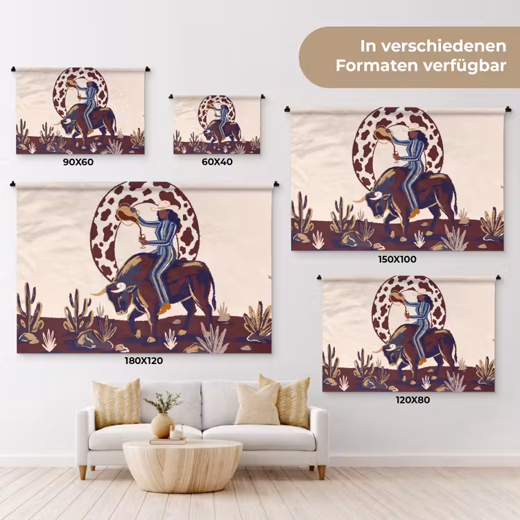 Mensen - Dieren - Cowboy - Abstract - Kleurrijk Wandkleed katoen klein -tsfeer8_DE