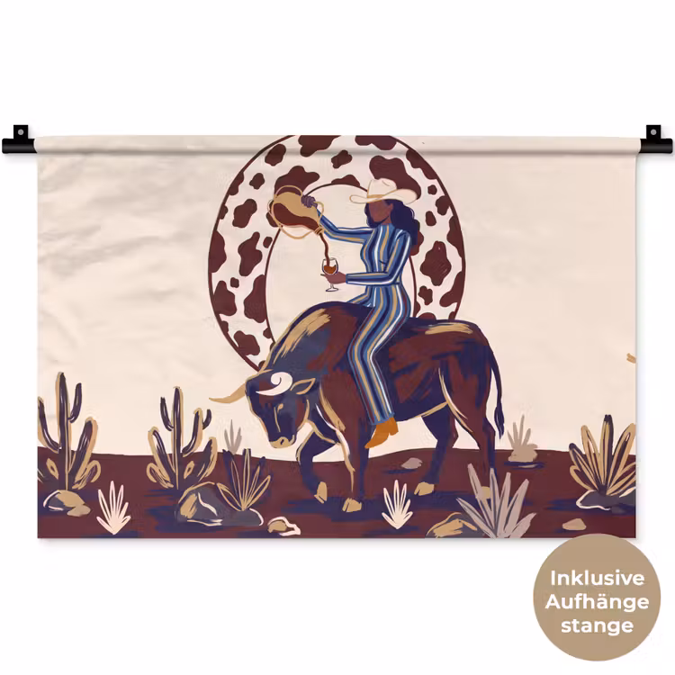 Mensen - Dieren - Cowboy - Abstract - Kleurrijk Wandkleed katoen klein -t3d_DE