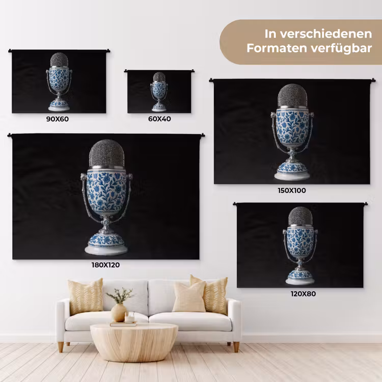Microfoon - Delfts blauw - Muziek Wandkleed katoen klein -tsfeer8_DE