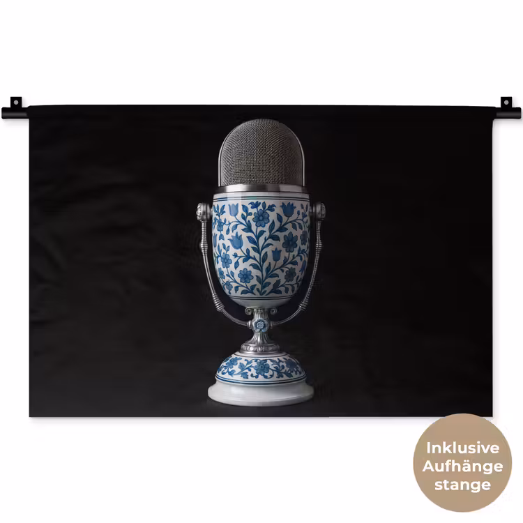 Microfoon - Delfts blauw - Muziek Wandkleed katoen klein -t3d_DE