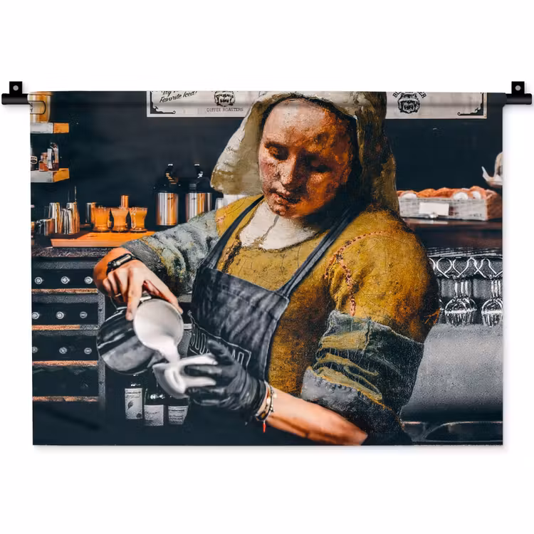 Melkmeisje - Barista - Koffie - Vintage - Kunst - Abstract - Schilderij - Oude meesters Wandkleed katoen klein -zz3d