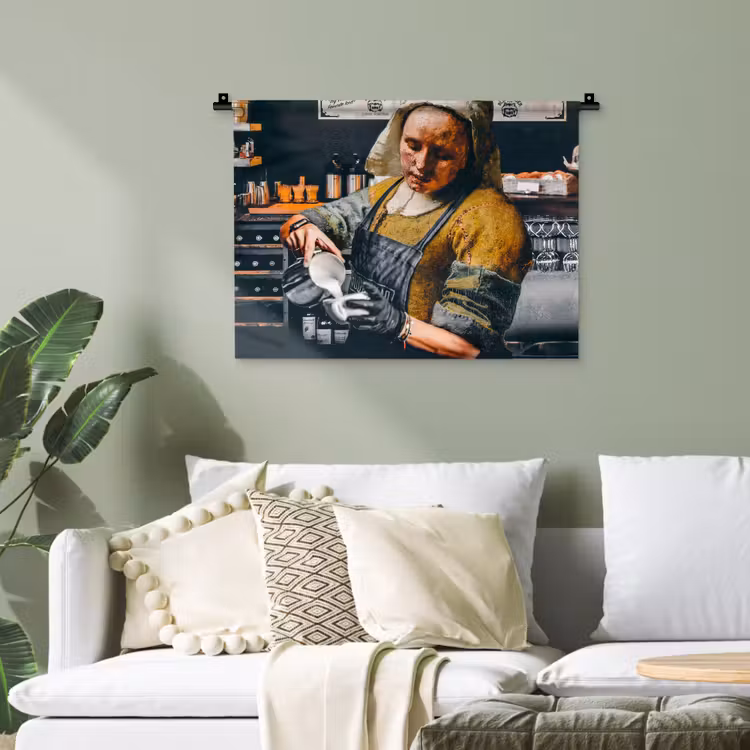Melkmeisje - Barista - Koffie - Vintage - Kunst - Abstract - Schilderij - Oude meesters Wandkleed katoen klein -sfeer7