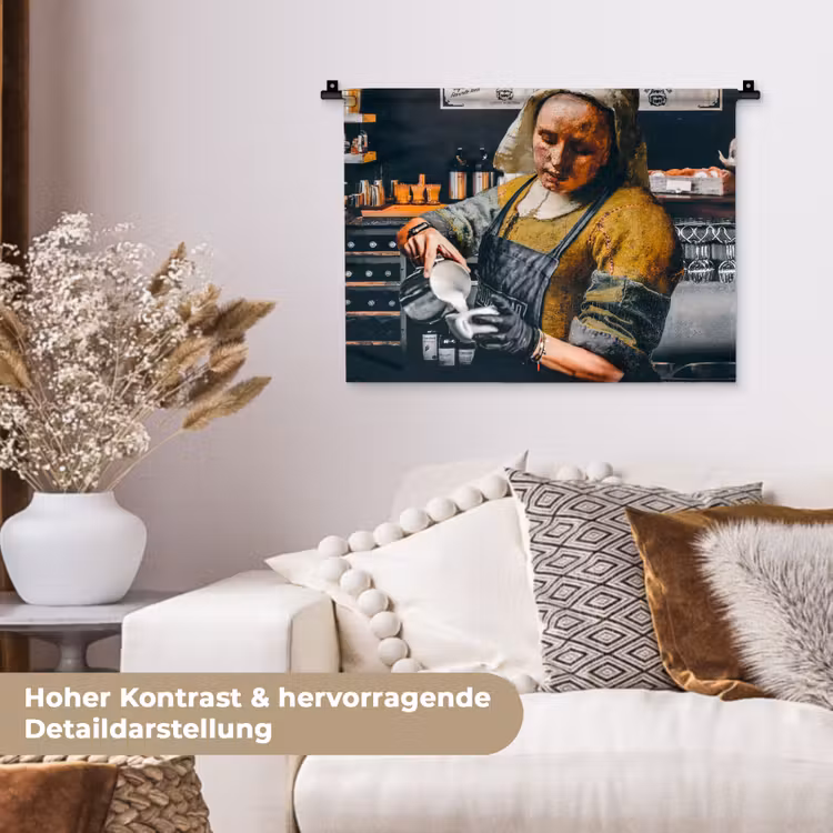 Melkmeisje - Barista - Koffie - Vintage - Kunst - Abstract - Schilderij - Oude meesters Wandkleed katoen klein -tsfeer1_DE