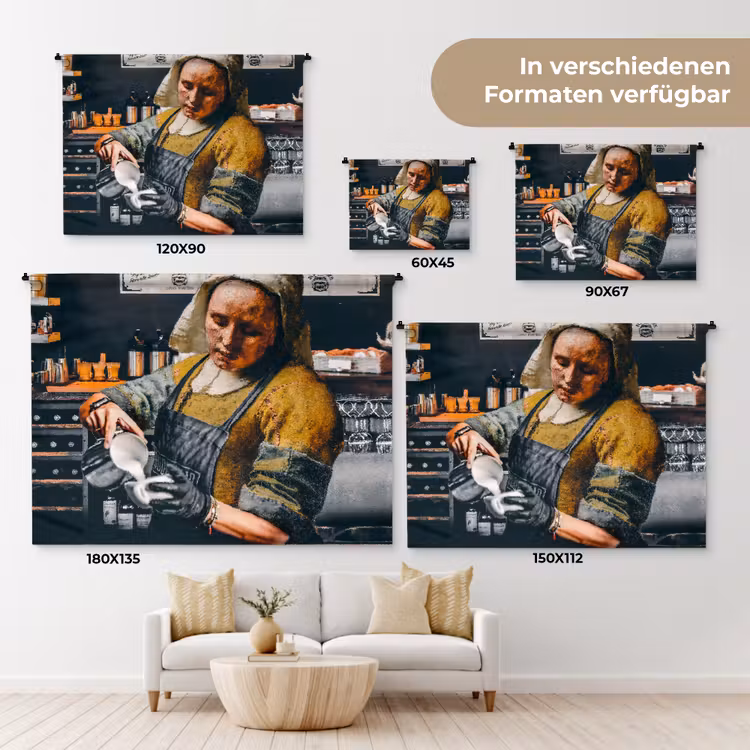 Melkmeisje - Barista - Koffie - Vintage - Kunst - Abstract - Schilderij - Oude meesters Wandkleed katoen klein -tsfeer8_DE