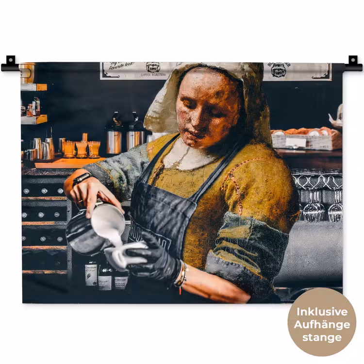 Melkmeisje - Barista - Koffie - Vintage - Kunst - Abstract - Schilderij - Oude meesters Wandkleed katoen klein -t3d_DE