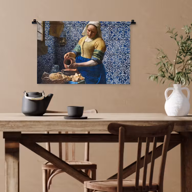 Melkmeisje - Delfts Blauw - Vermeer - Schilderij - Oude meesters Wandkleed katoen klein -sfeer6