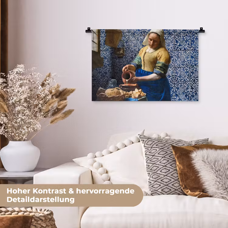 Melkmeisje - Delfts Blauw - Vermeer - Schilderij - Oude meesters Wandkleed katoen klein -tsfeer1_DE