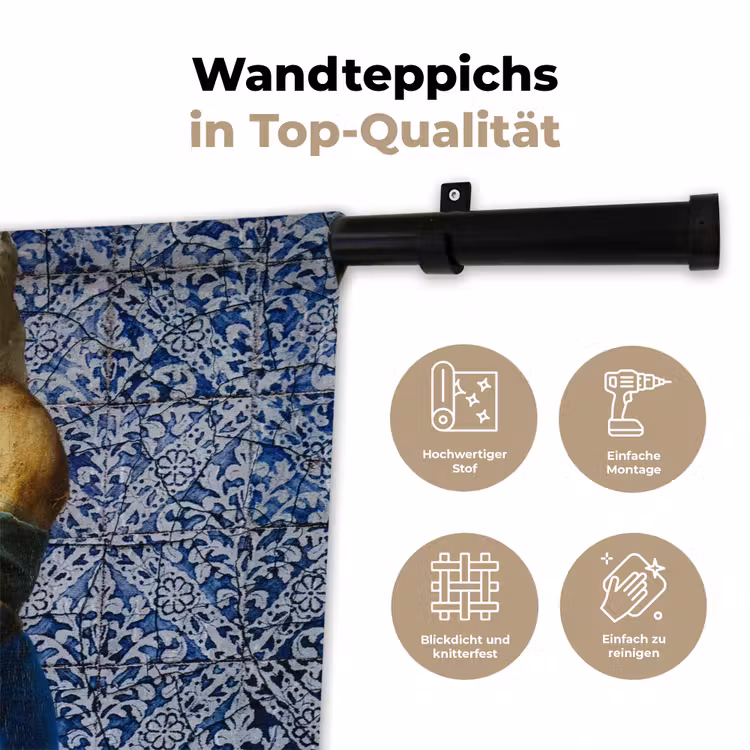Melkmeisje - Delfts Blauw - Vermeer - Schilderij - Oude meesters Wandkleed katoen klein -tsfeer2_DE