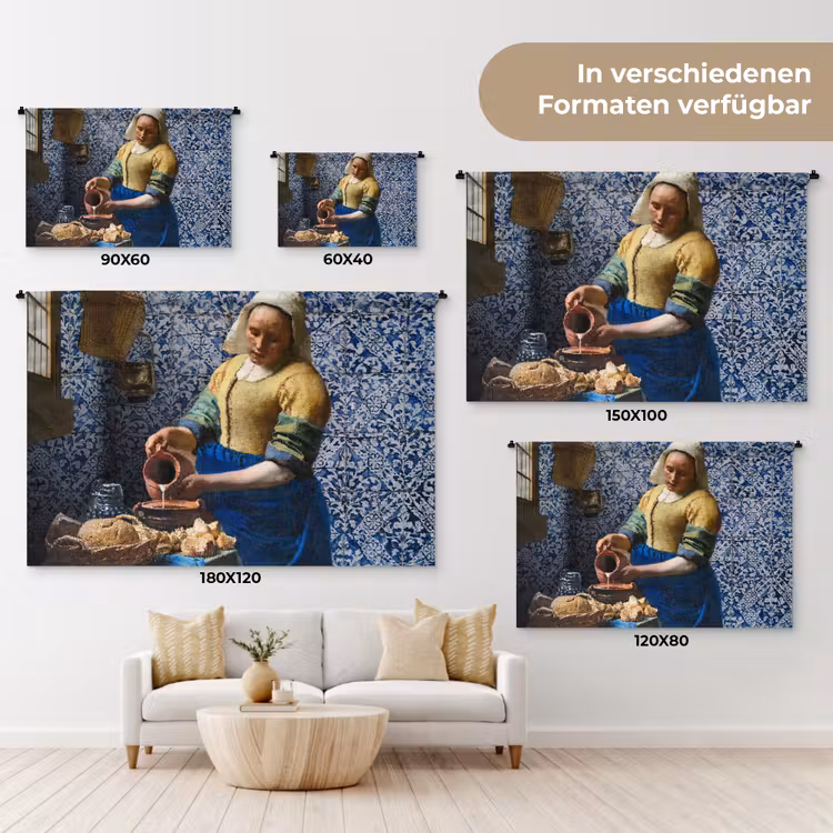 Melkmeisje - Delfts Blauw - Vermeer - Schilderij - Oude meesters Wandkleed katoen klein -tsfeer8_DE