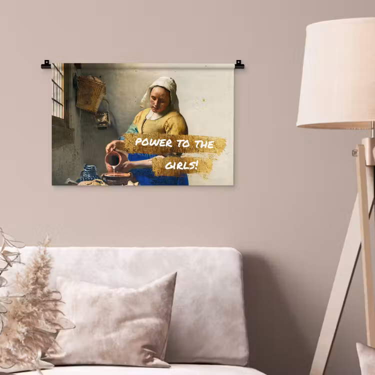 Melkmeisje - Goud - Quotes - Schilderij - Oude meesters Wandkleed katoen klein -sfeer4