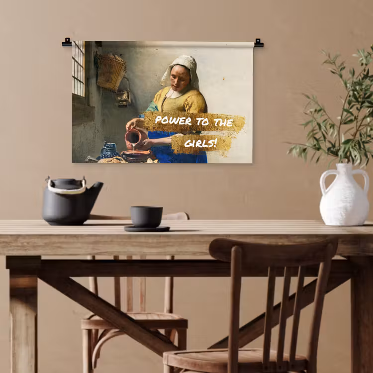 Melkmeisje - Goud - Quotes - Schilderij - Oude meesters Wandkleed katoen klein -sfeer6