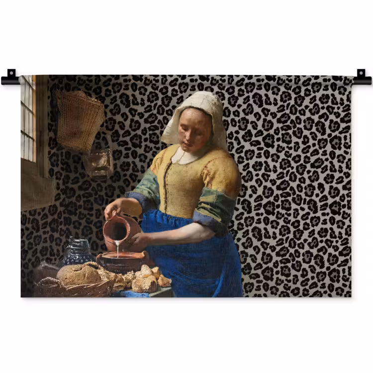 Melkmeisje - Kunst - Panterprint - Vermeer - Schilderij - Oude meesters Wandkleed katoen klein -zz3d